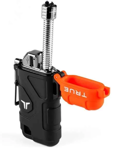 a black and silver lighter with a metal tube
